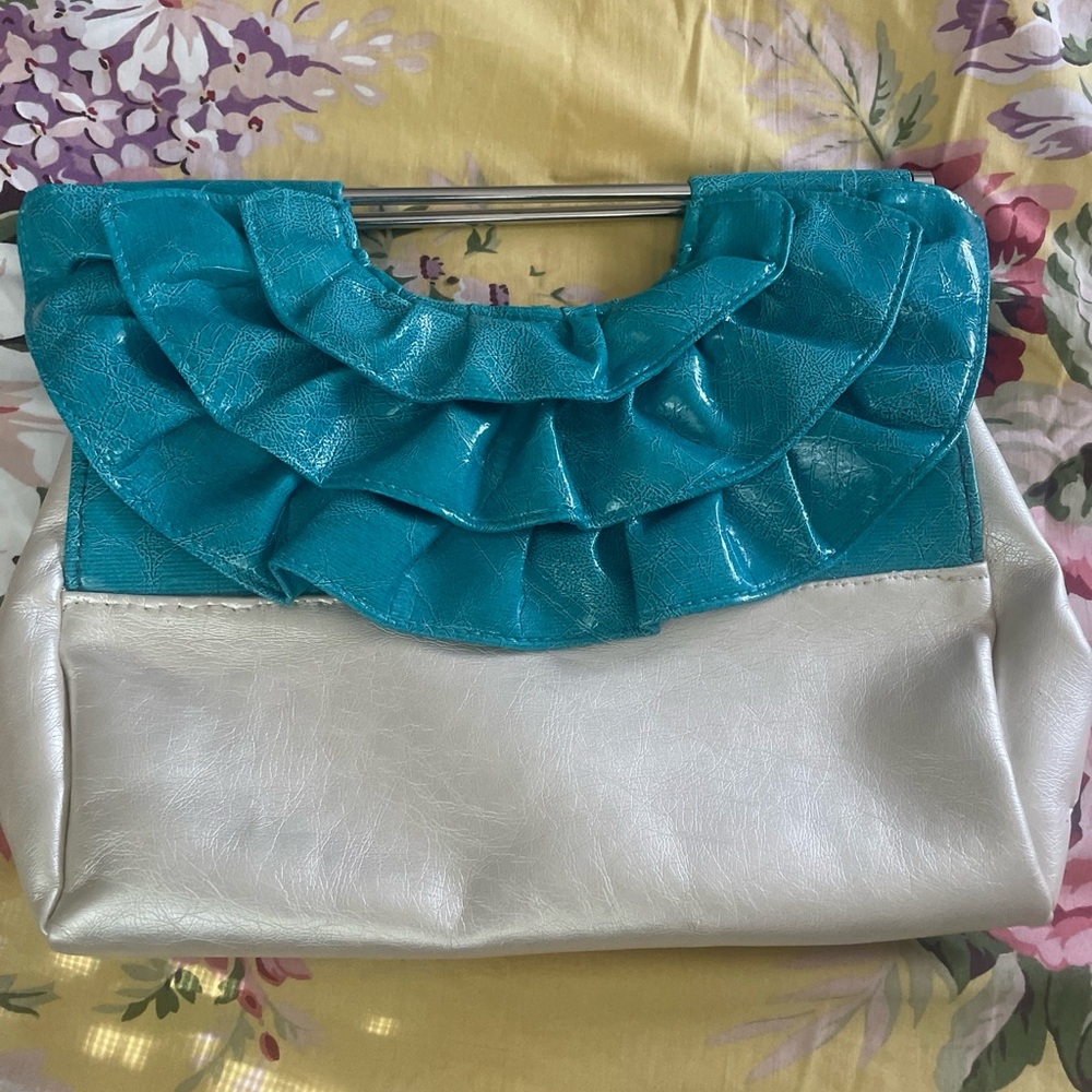 Vintage Handle Womens Purse Bag - Turquoise Dress Flaps Steel Handle - RARE